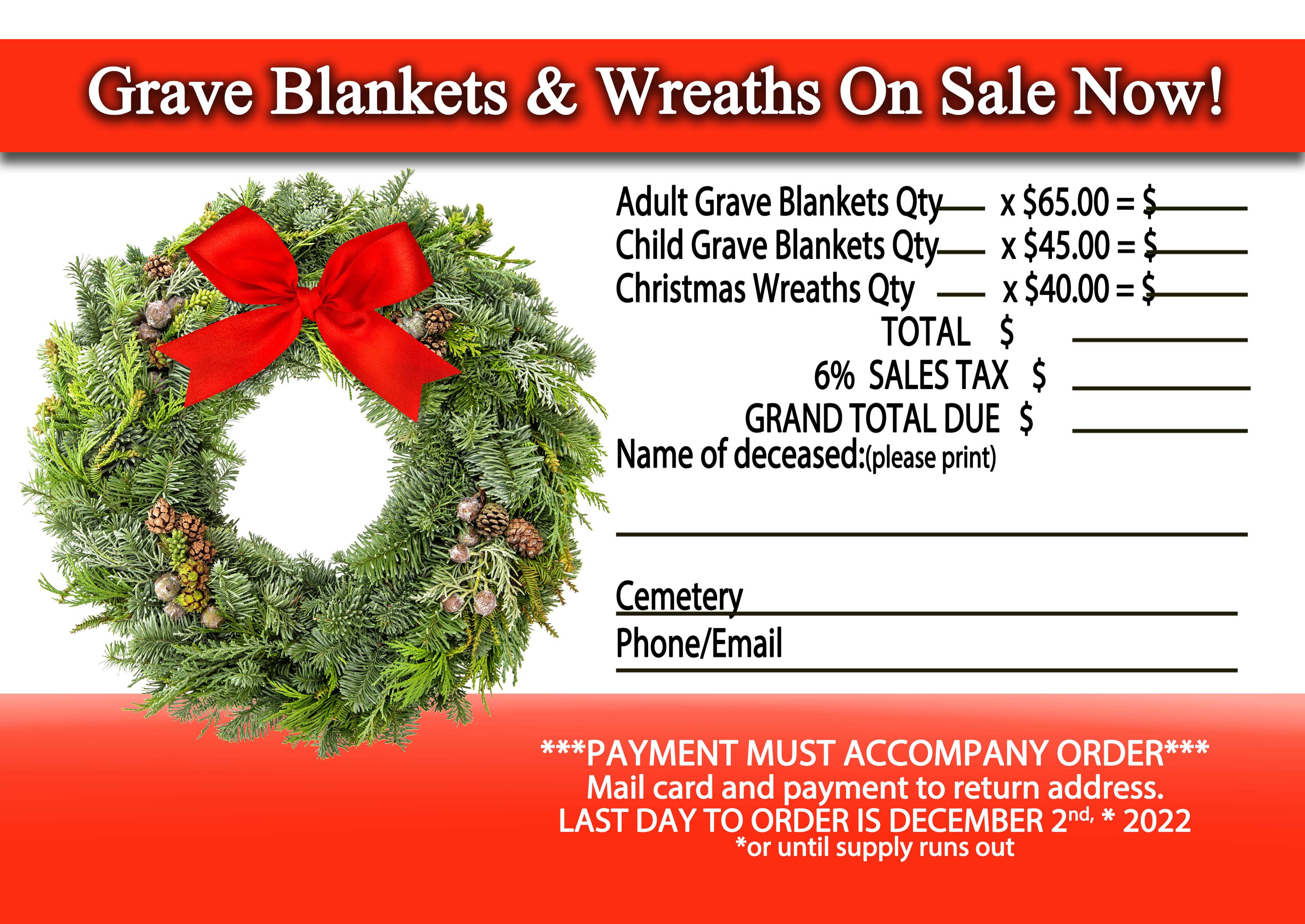 Grave Blanket Wreath Order Form