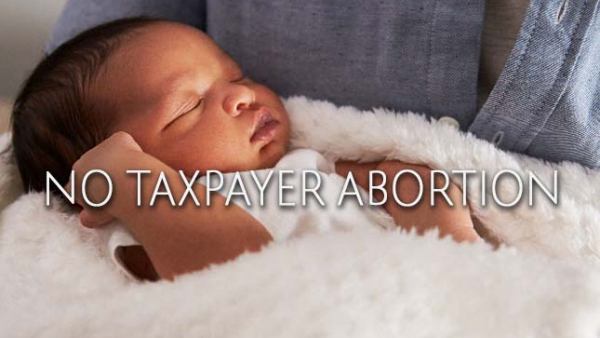 No Taxpayer Abortion - Woman holding baby