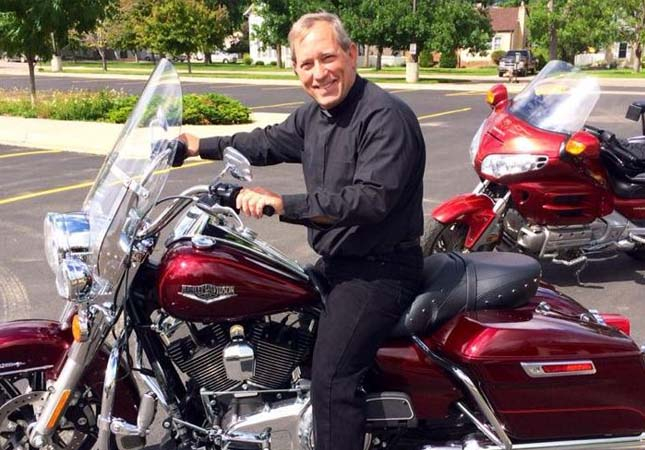 Bishop Robert Gruss on his motorcycle