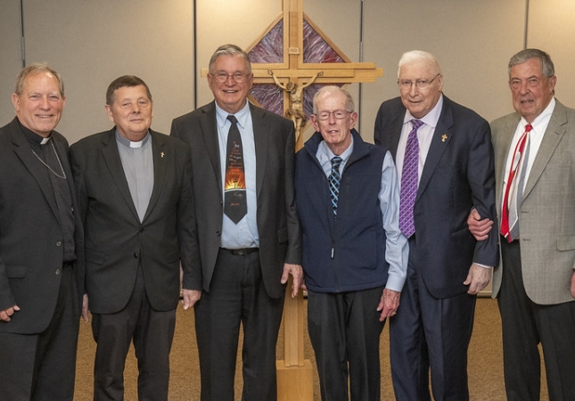 Left to right: Bishop Gruss, Deacon Stanley Kuczynski, Deacon Gary Patelski, Deacon Al Oliver, Deacon Larry Fussman and  Deacon Jim Damitio