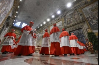 Cardinals process into the Sistine Chapel at the Vatican