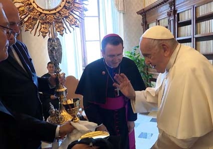 Pope Francis blesses a four-foot-tall monstrance