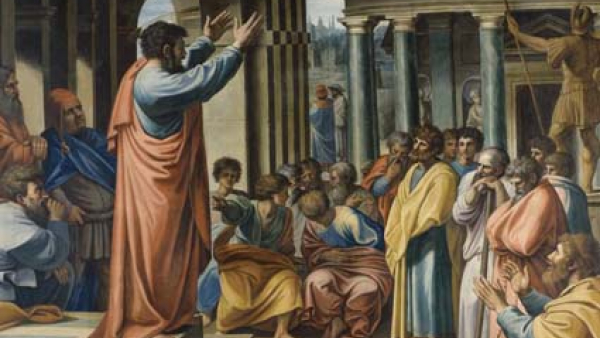 Saint Paul delivering the Areopagus Sermon in Athens, by Raphael, 1515
