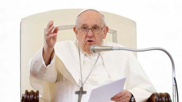 Pope Francis speaks about the missionary activity of St. Francis Xavier in his main talk at his weekly general audience in St. Peter's Square at the Vatican May 17, 2023