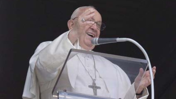 Pope Francis greets the crowd gathered in St. Peter's Square at the Vatican May 21, 2023