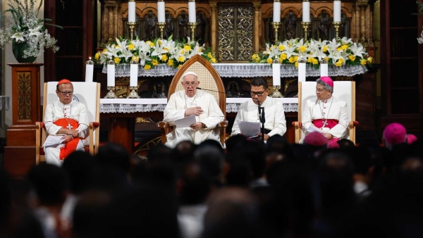 Pope Francis speaks to bishops Jakarta, Indonesia, Sept. 4, 2024