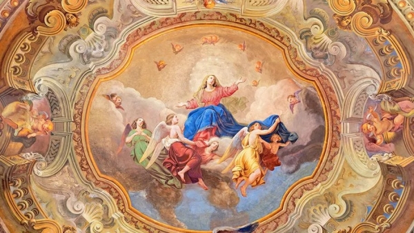 Gaetano Barabini’s ceiling fresco of the Assumption of the Blessed Virgin Mary in Santuario del Santissimo Crocifisso 