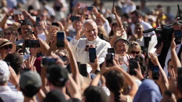 Pope Leo XIV greets visitors
