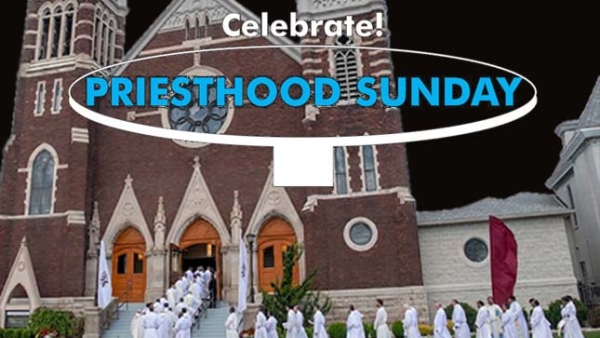 Priesthood Sunday Priests outside Cathedral of Mary of the Assumption Saginaw MI